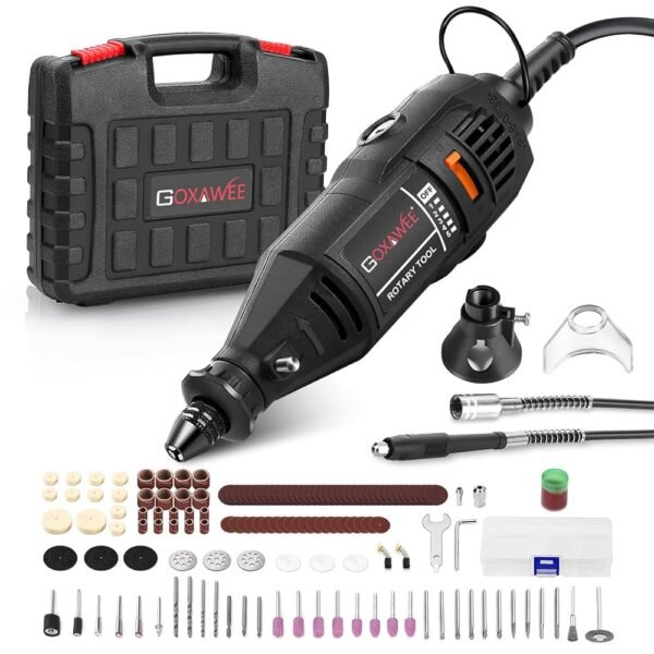 GOXAWEE Rotary Tool Kit with MultiPro Keyless Chuck and Flex Shaft -140pcs Accessories Variable Speed Electric Drill Set for Handmade Crafting Projects and DIY Creations