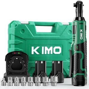KIMO Cordless Electric Ratchet Wrench Set, 40 Ft-lbs, 400 RPM, 12V Cordless Ratchet Wrench 3/8" w/ 60-Min Charger, 7 Sockets, 1/4" adapter, 2-Pack 2000mAh Lithium-Ion Batteries,... KIMO Cordless Electric Ratchet Wrench Set, 40 Ft-lbs, 400 RPM, 12V Cordless Ratchet Wrench 3/8" w/ 60-Min Charger, 7 Sockets, 1/4" adapter, 2-Pack 2000mAh Lithium-Ion Batteries,...
