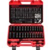 29-Piece 1/2" Drive Impact Socket Set, SAE (3/8 to 1 inch) and Metric (10-24mm) Sizes with Extension Bars Standard Deep Socket Set CR-V Material High Durability Impact Wrench