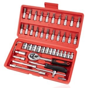 46PCS Small Drive Socket Ratchet Wrench Screwdriver Set, 1/4 Inch Metric Socket and Ratchet Wrench Set with Extension Bar, Upgrade Compact Tool Set for Car 46PCS Small Drive Socket Ratchet Wrench Screwdriver Set, 1/4 Inch Metric Socket and Ratchet Wrench Set with Extension Bar, Upgrade Compact Tool Set for Car