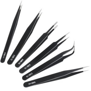 6 Pcs Precision Tweezers Set, Premium Anti-Static Stainless Steel Tweezer, ESD Curved of Tweezers for Electronics, Craft, Laboratory Work, Jewelry-Making, etc 6 Pcs Precision Tweezers Set, Premium Anti-Static Stainless Steel Tweezer, ESD Curved of Tweezers for Electronics, Craft, Laboratory Work, Jewelry-Making, etc