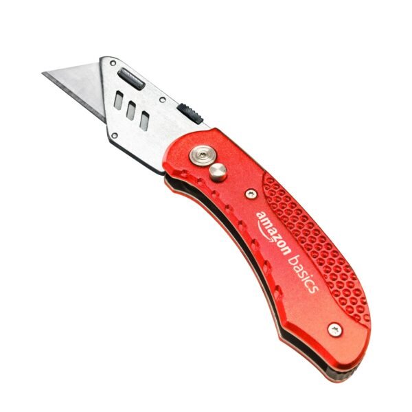 Amazon Basics Folding Utility Knife, Lightweight Aluminum Body, Red Amazon Basics Folding Utility Knife, Lightweight Aluminum Body, Red