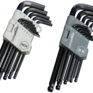 Amazon Basics Hex Key Allen Wrench Long Arm Set with Ball End, Metric and Standard Sizes, 26 Piece