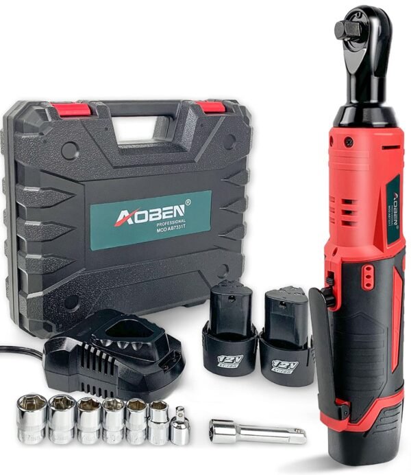 AOBEN Cordless Electric Ratchet Wrench Set, 3/8" 12V Power Ratchet Tool Kit With 2 Packs 2000mAh Lithium-Ion Battery And Charger AOBEN Cordless Electric Ratchet Wrench Set, 3/8" 12V Power Ratchet Tool Kit With 2 Packs 2000mAh Lithium-Ion Battery And Charger