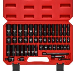 CASOMAN 3/8" Drive Impact Socket Set, 49 Piece Standard SAE and Metric Sizes (5/16-Inch to 3/4-Inch and 8-22 mm), 6 Point, Cr-V Steel Socket Set CASOMAN 3/8" Drive Impact Socket Set, 49 Piece Standard SAE and Metric Sizes (5/16-Inch to 3/4-Inch and 8-22 mm), 6 Point, Cr-V Steel Socket Set