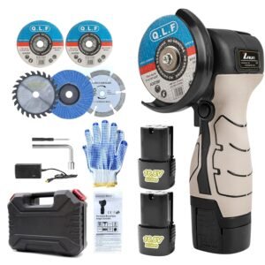 Cordless Brush Angle Grinder Kit, 19500rpm Mini Electric Angle Grinding Tool with 2pcs 16.8V 2000mAh Batteries and 5-Cutting Discs, Grinder Handheld Cutter for Metal Wood