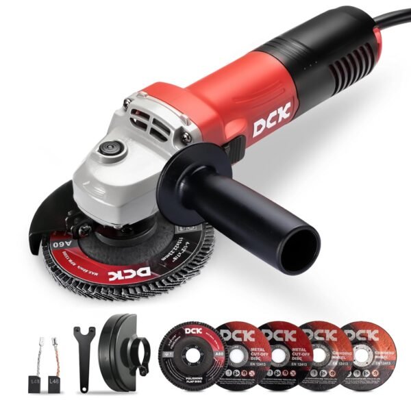 DCK Angle Grinder, 4-1/2-Inch, 6.7Amp Cut off Tool Grinder, 11,800 RPM with 2 Safety Guards, 6-Piece Discs (2 Cutting/2 Grinding/2 Flap Discs), Professional Angle Grinder for... DCK Angle Grinder, 4-1/2-Inch, 6.7Amp Cut off Tool Grinder, 11,800 RPM with 2 Safety Guards, 6-Piece Discs (2 Cutting/2 Grinding/2 Flap Discs), Professional Angle Grinder for...