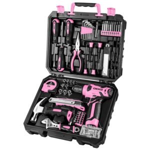 DEKOPRO Drill Set: Tool Set with 8V Pink Cordless Drill, Home Tool Kit with Drill, Hand Tool Kits for Women 126 Piece DEKOPRO Drill Set: Tool Set with 8V Pink Cordless Drill, Home Tool Kit with Drill, Hand Tool Kits for Women 126 Piece