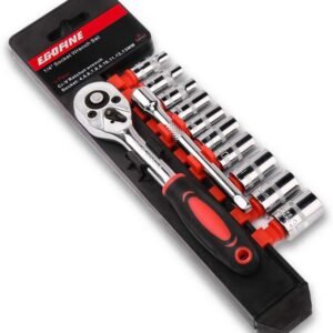 Egofine 12pcs 1/4 Inch Ratchet Socket Wrench Set, Drive Socket Set with 10 Sockets (4-13mm) and 2 Way Quick Released Ratchet Handle and Extension Bar