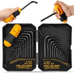 ELEAD 31-Piece Hex Key Set - Allen Wrench Set, SAE and Metric Allen Keys MM(0.7mm-10mm) SAE(0.028"-3/8) Heat-Treated, Torque Handle, High Leverage, Long & Short Keys, Easy... ELEAD 31-Piece Hex Key Set - Allen Wrench Set, SAE and Metric Allen Keys MM(0.7mm-10mm) SAE(0.028"-3/8) Heat-Treated, Torque Handle, High Leverage, Long & Short Keys, Easy...